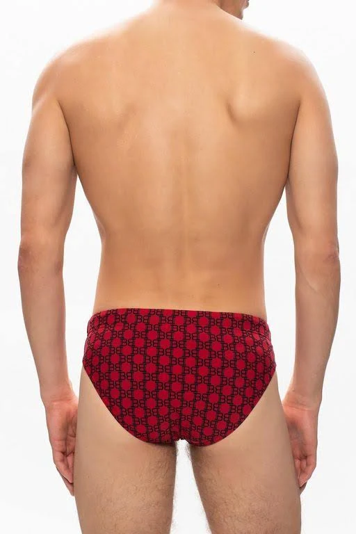 Balmain Patterned Swim Briefs with Logo - Red - Trunks
