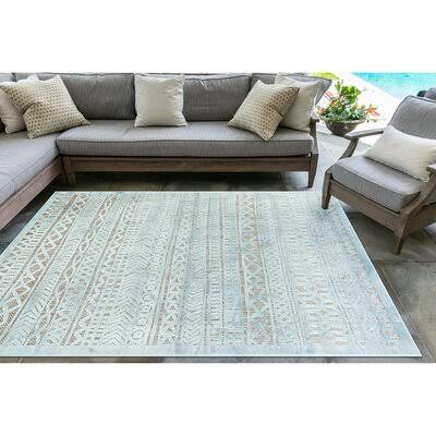 Collazo Tribal Aqua Striped Area Rug Bungalow Rose Rug Size: Rectangle 7&10x22 x 9&10x22