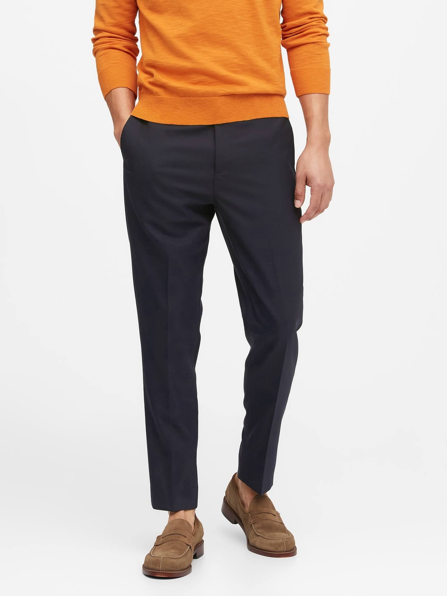 Banana Republic Men's Slim Tapered Washable Wool-Blend Pant Midnight Navy Big and Tall Size 36W 36L