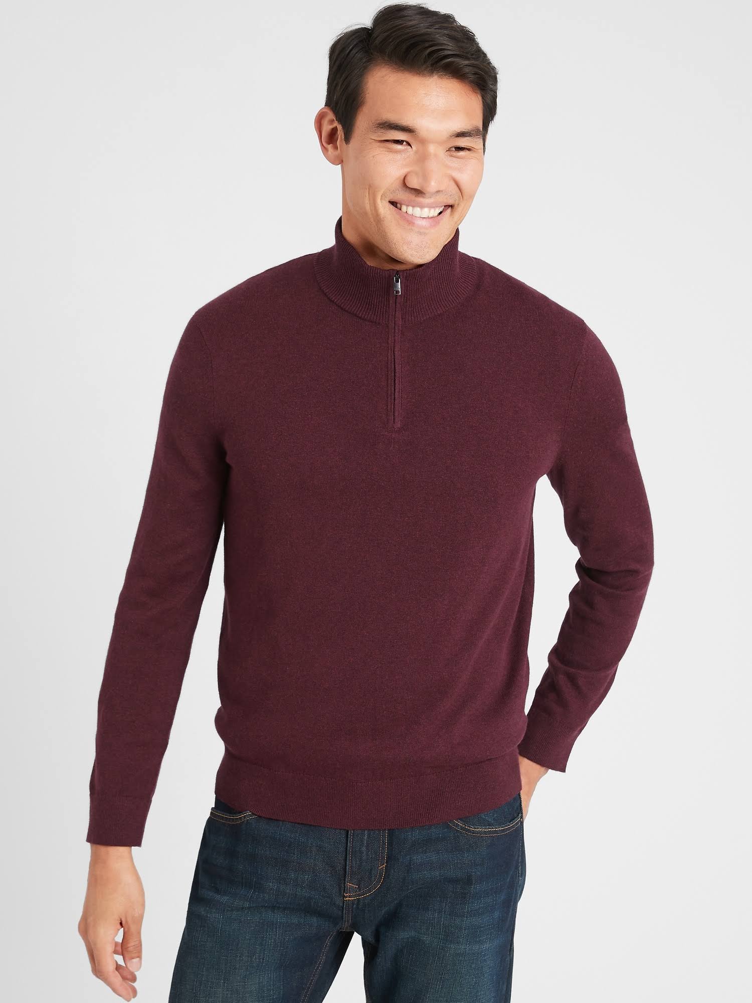 Men's Premium Luxe 1/4 Zip-Neck Sweater Burgundy