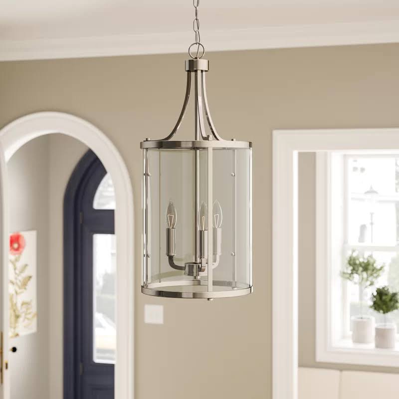 3 - Light Lantern Cylinder Pendant Satin Nickel