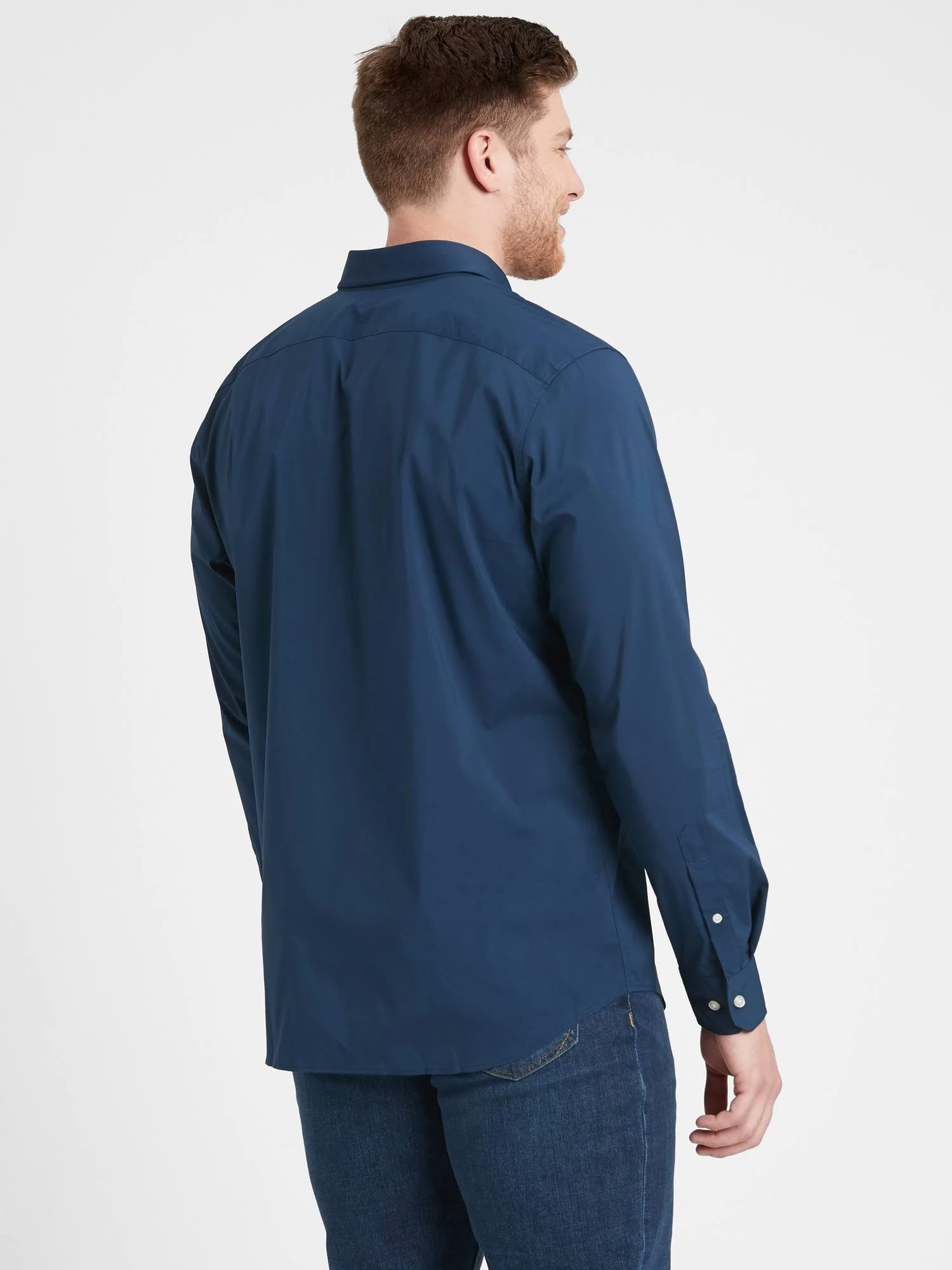 Banana Republic Men's Slim-Fit Tech-Stretch Cotton Shirt True Navy Blue Size Xxs