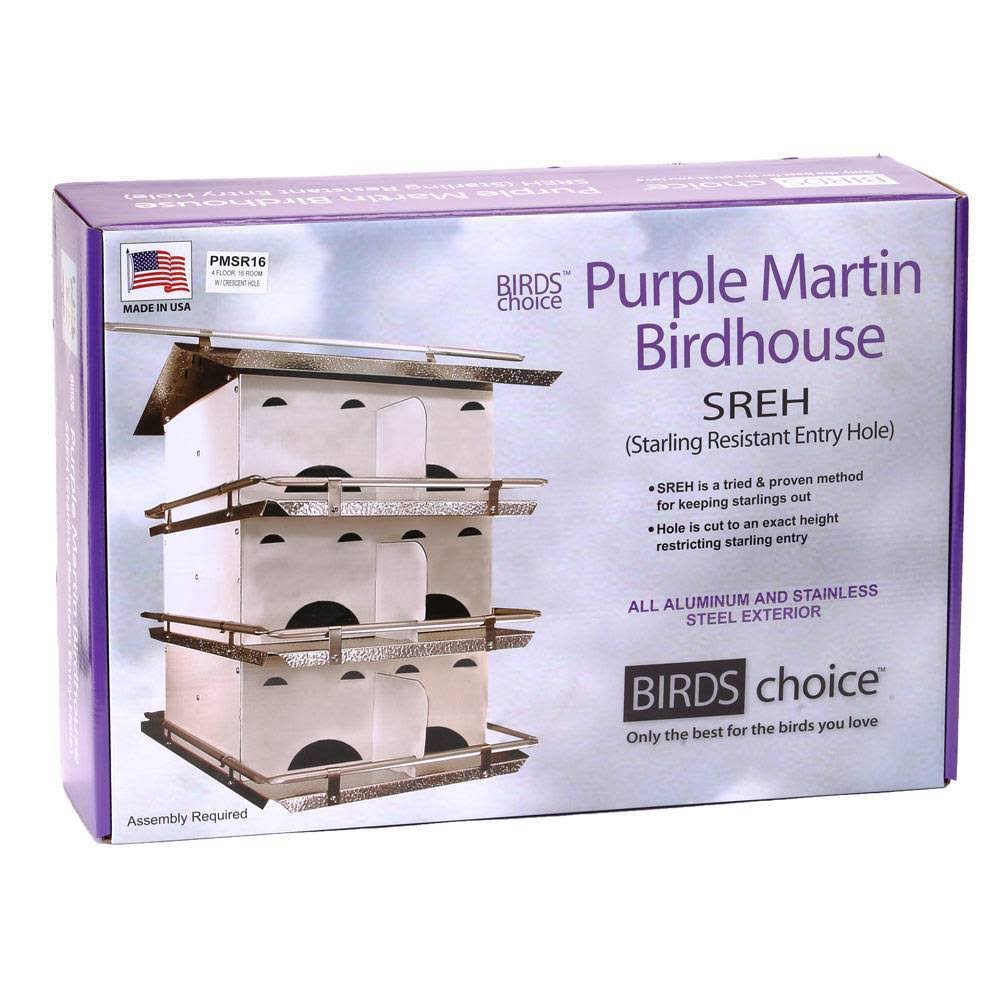 Birds Choice PMSR16 Starling Resistant Purple Martin House 4 Floor & 12 Room