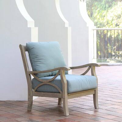 Brunswick Teak Patio Chair with Cushions Frame Color/Cushion Color: Weathered Gray Frame /Blue Spruce Cushion