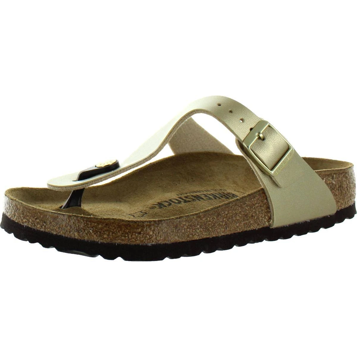 Birkenstock Gizeh Womens Buckle Footbed Sandals, Gold Birko-Flor