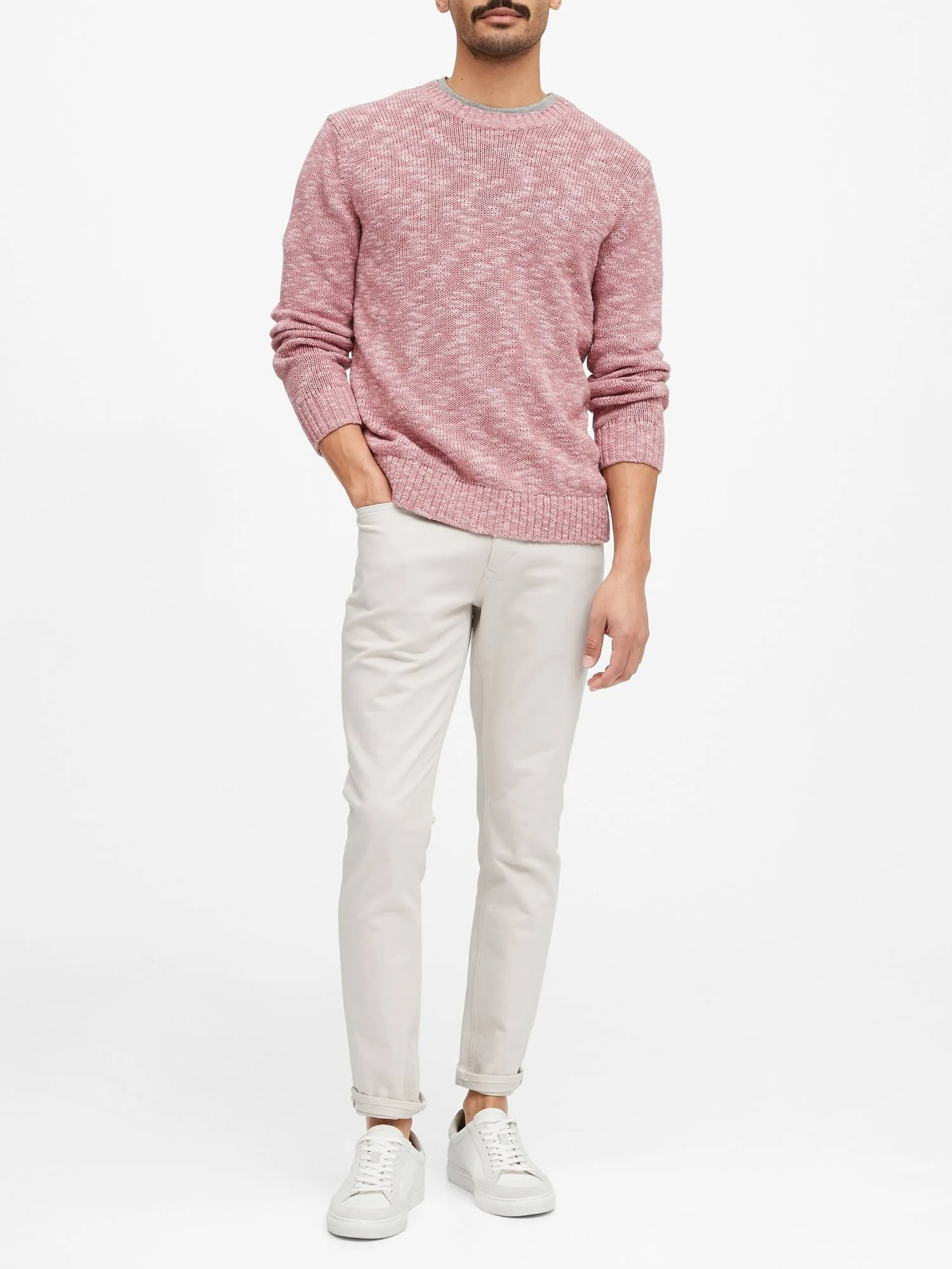 Banana Republic Men's Cotton-Linen Blend Sweater Dusty Pink Size L