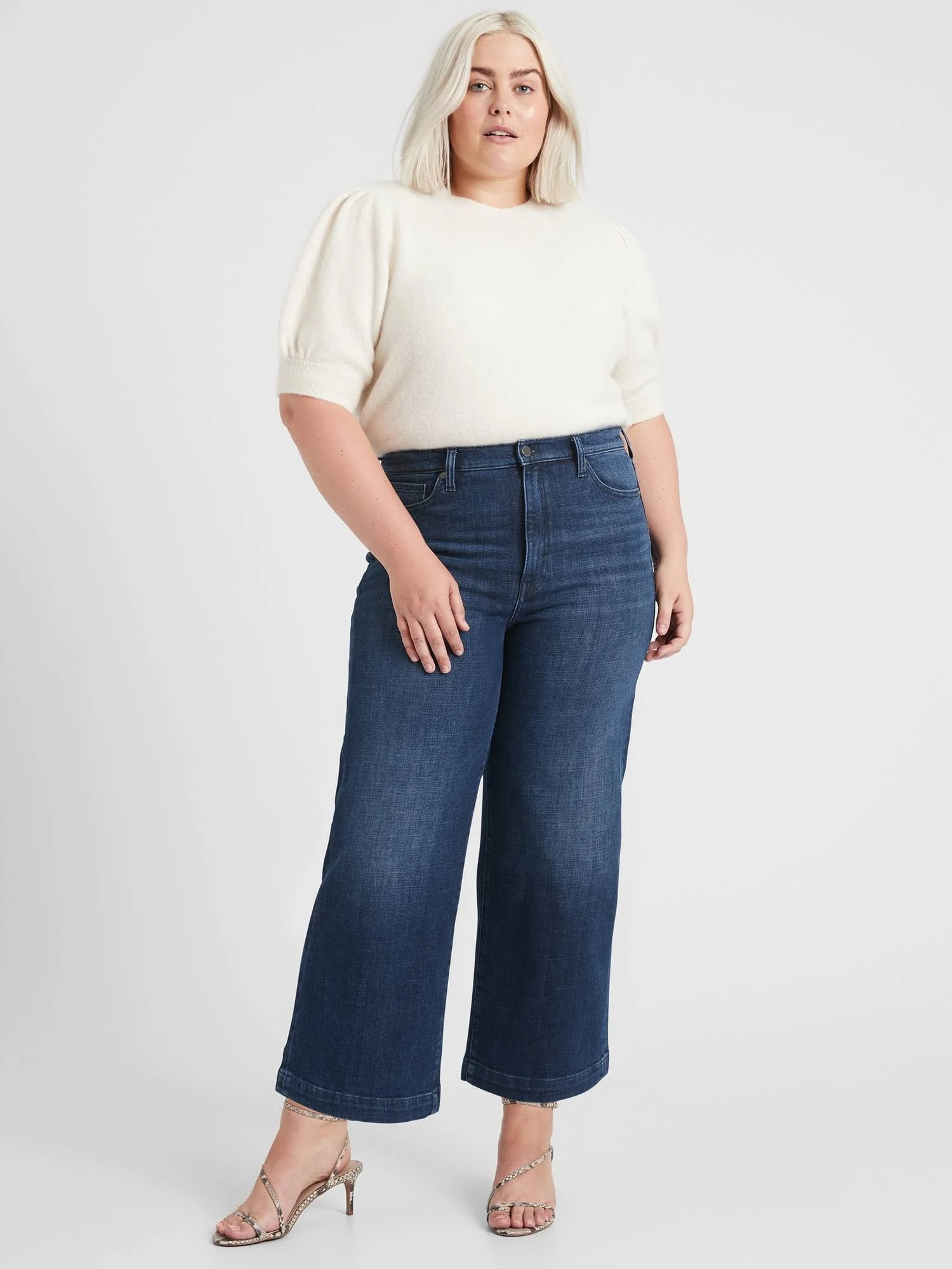 Banana Republic Women's High-Rise Wide-Leg Cropped Jean Medium Wash Size 26 Regular