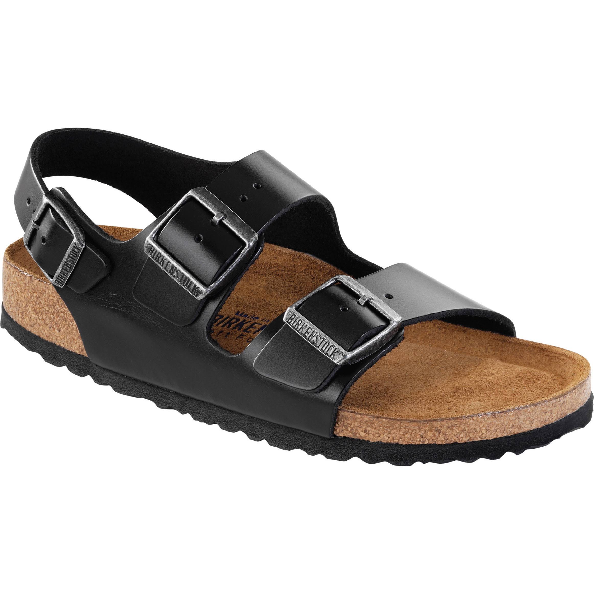 Birkenstock Milano Soft Footbed Sandal - 37 - Black Amalfi Leather