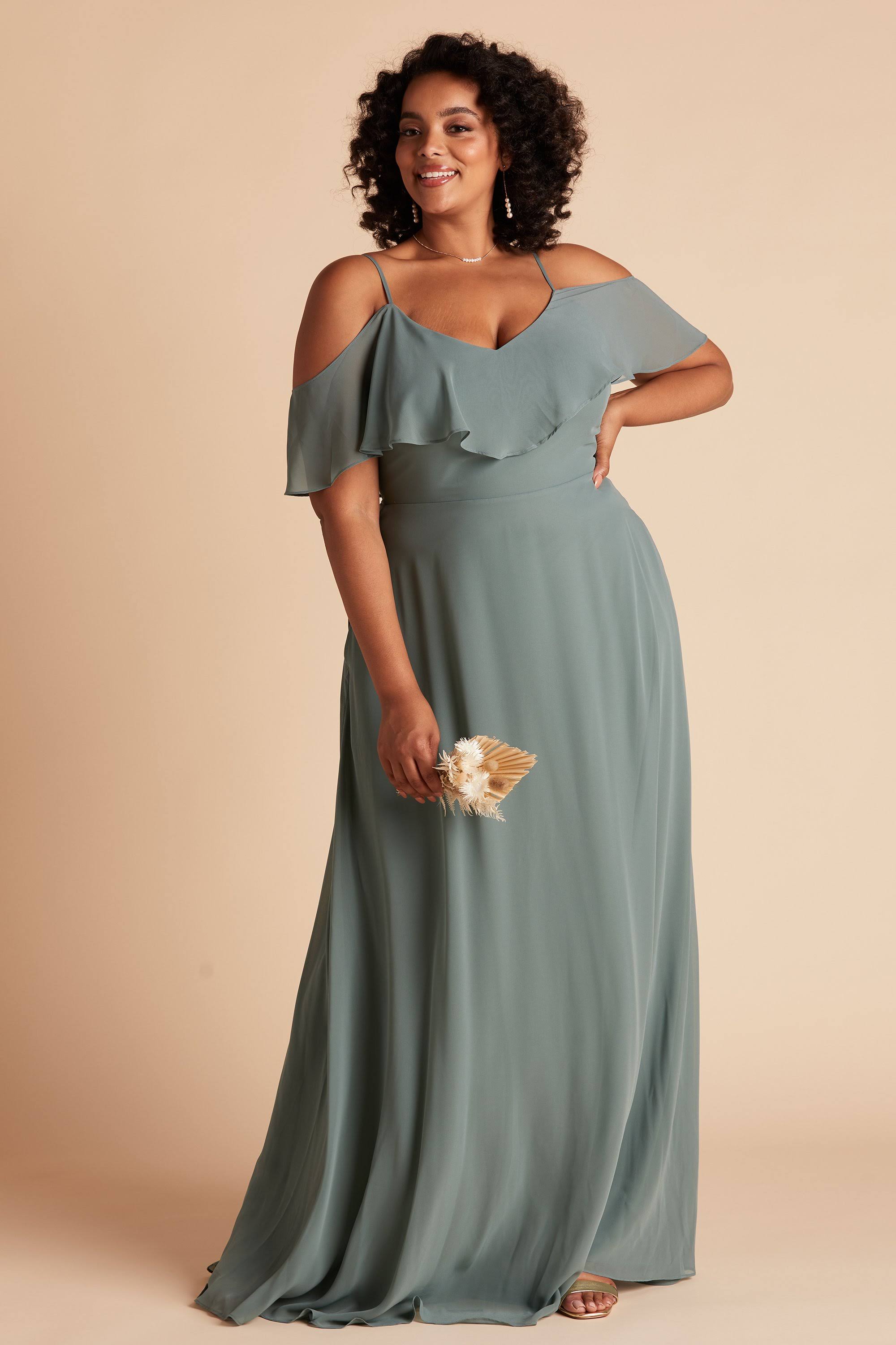 Birdy Grey Jane Plus Size Convertible Chiffon Bridesmaid Dress in Sea Glass 2x / Sea Glass / No Slit