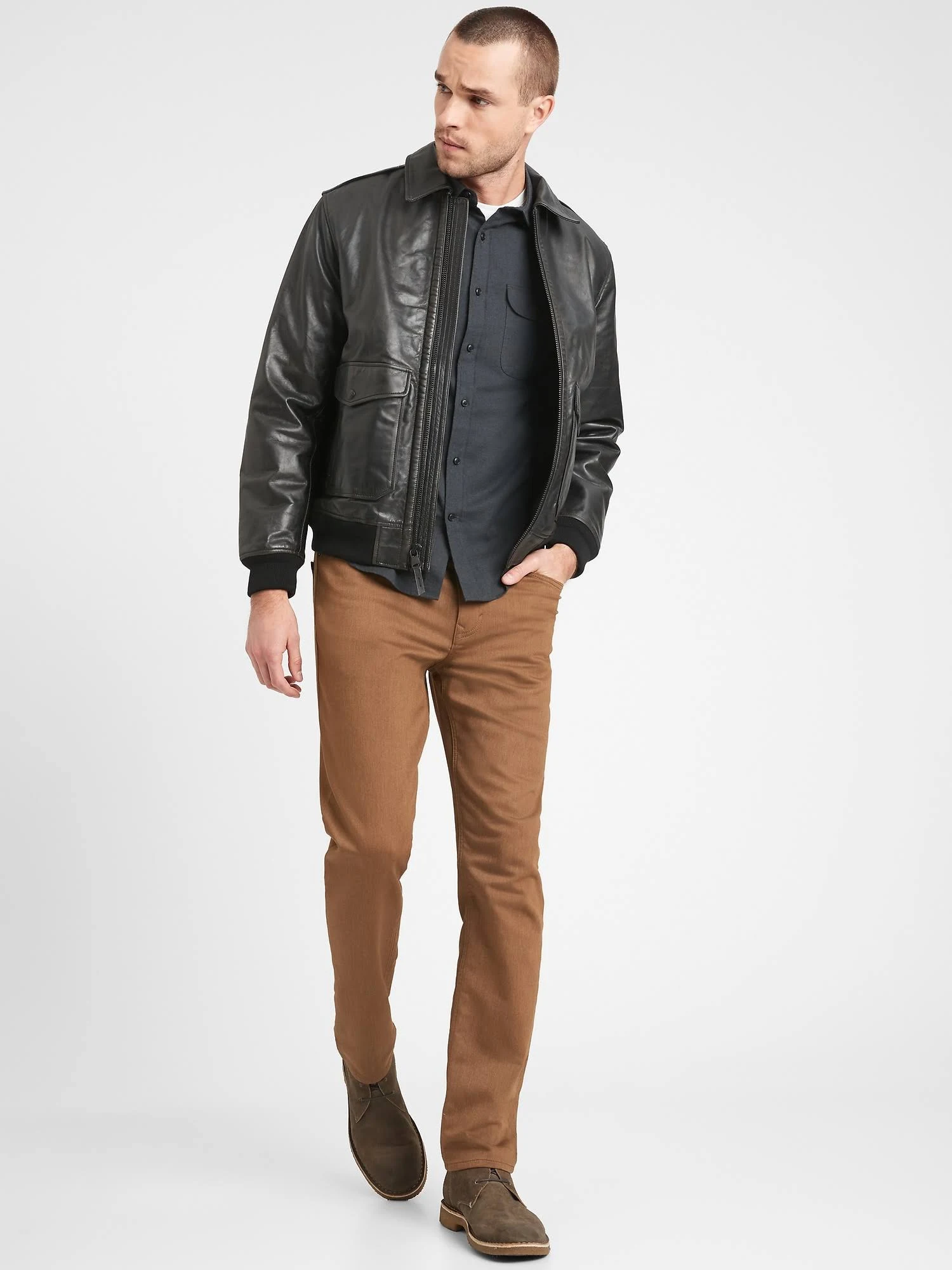 Banana Republic Men's Slim Heathered Traveler Pant Camel Tall Size 38W 36L