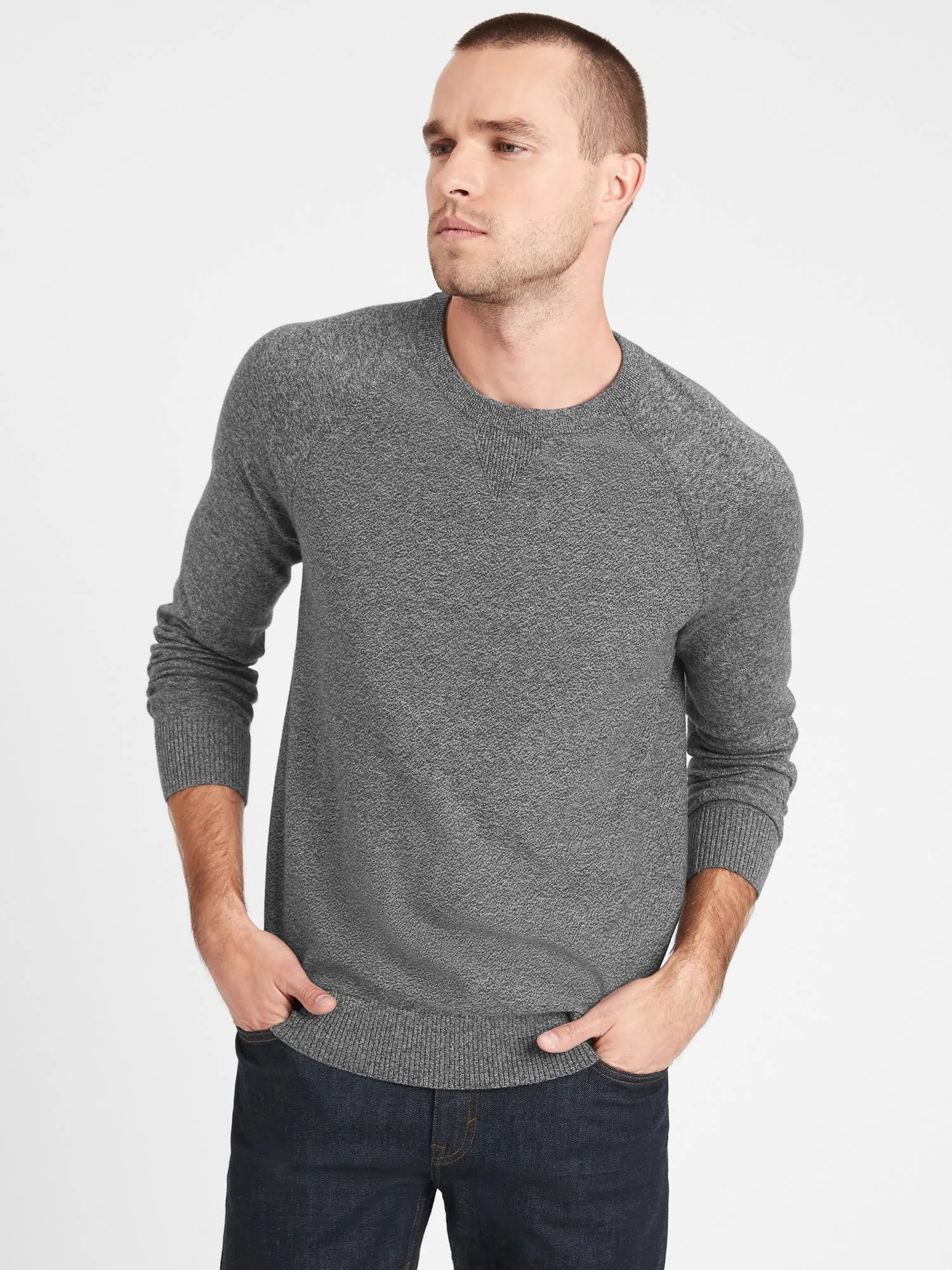 Banana Republic Men's Organic Cotton Raglan Sweater Charcoal Gray Size Xs