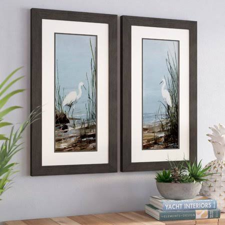 Island Egret - 2 Piece Picture Frame Print Set on Paper Bay Isle Home