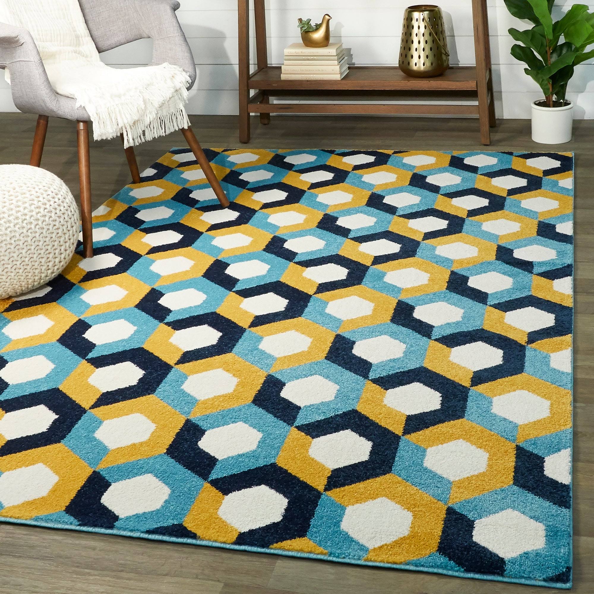 Weston 5'3 x 7' Woven Area Rug in Blue/Yellow