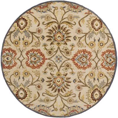 Arden Floral Handmade Tufted Wool Ivory/Denim Area Rug Birch Lane Rug Size: Round 4&