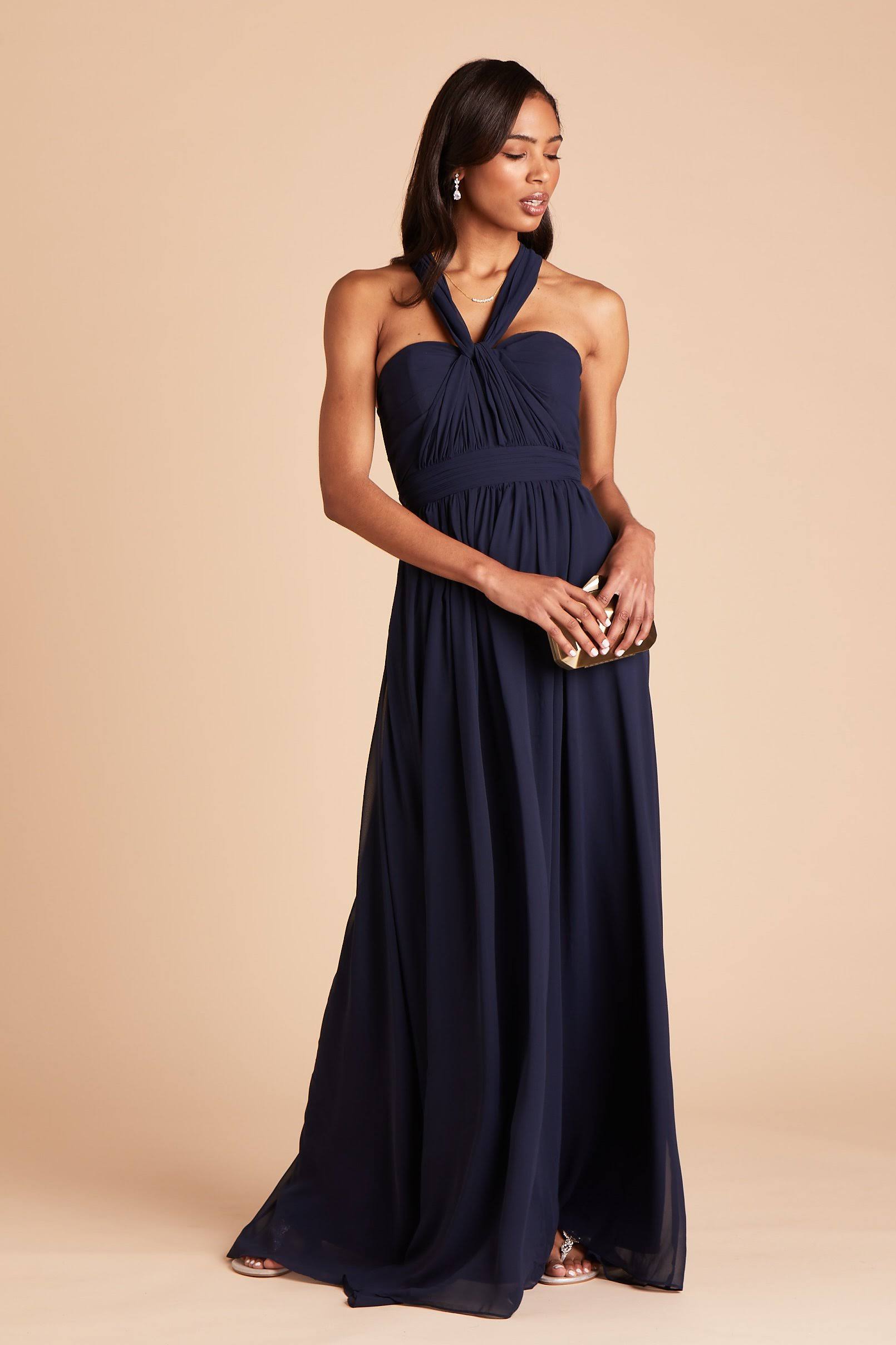 Grace Convertible Chiffon Bridesmaid Dress in Navy XL / Navy / No Slit