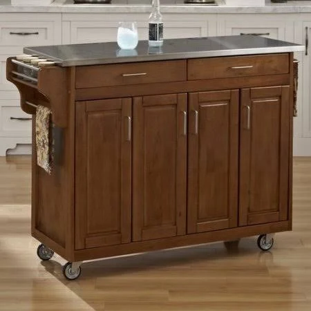 August Grove Regiene Kitchen Island with Stainless Steel Top Base Finish: Cottage Oak