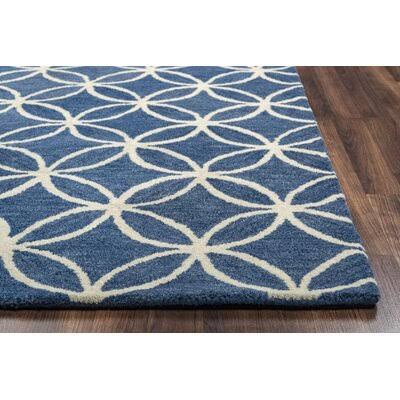 Breakwater Bay Melrose Navy & Parchment Hand-Woven Wool Area Rug, Size: Runner 2&6 inch x 8&, Blue