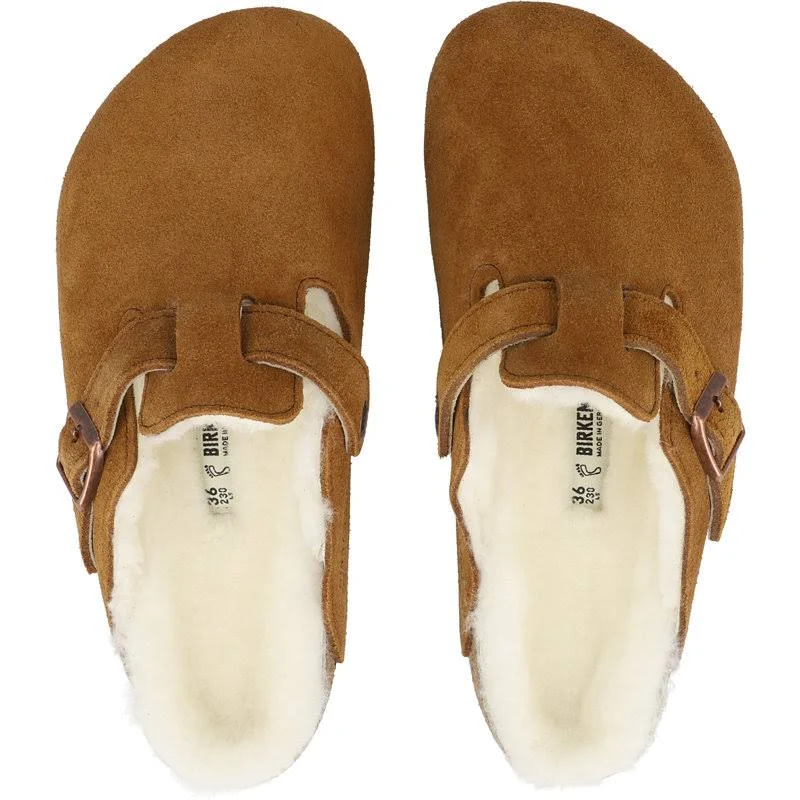 Birkenstock Boston Shearling Suede Leather Clogs - Mink