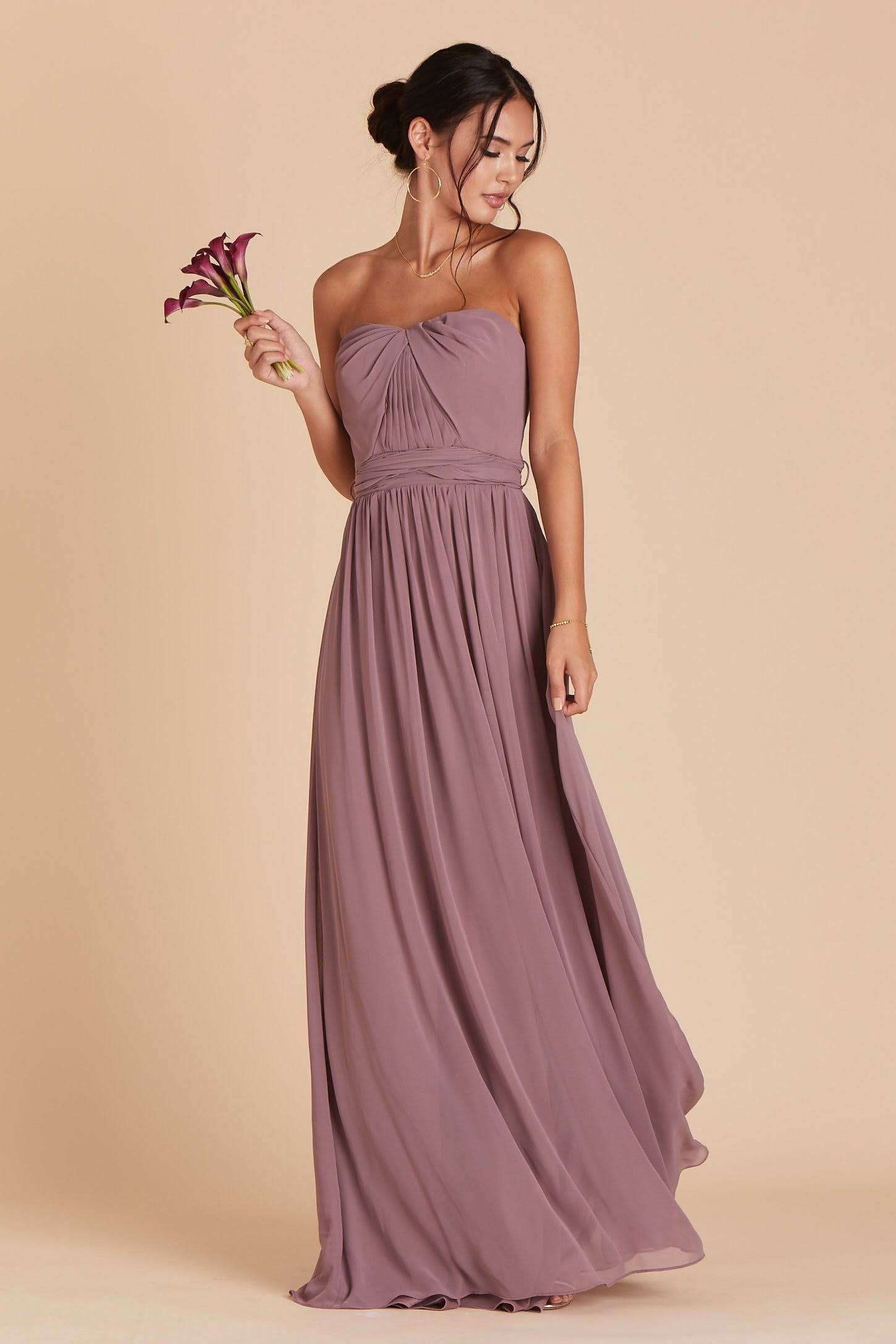 Birdy Grey Grace Convertible Chiffon Bridesmaid Dress in Dark Mauve S / Dark Mauve / No Slit