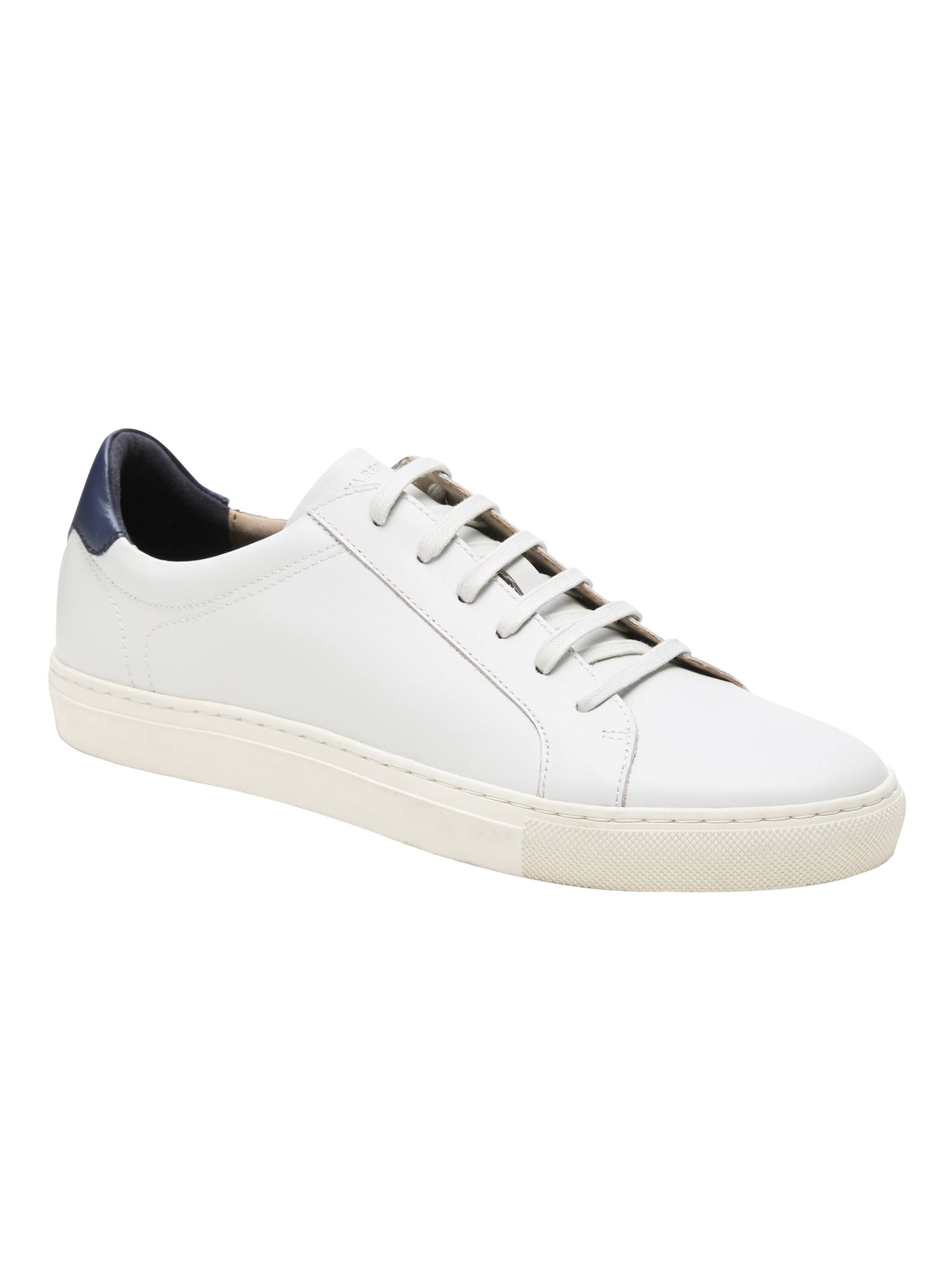 Banana Republic Men's Nicklas Leather Sneaker Pure White Size 10 1/2