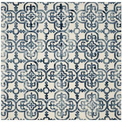 Naples Park Hand-Tufted Wool Ivory/Navy Area Rug Rug Size: Square 7&