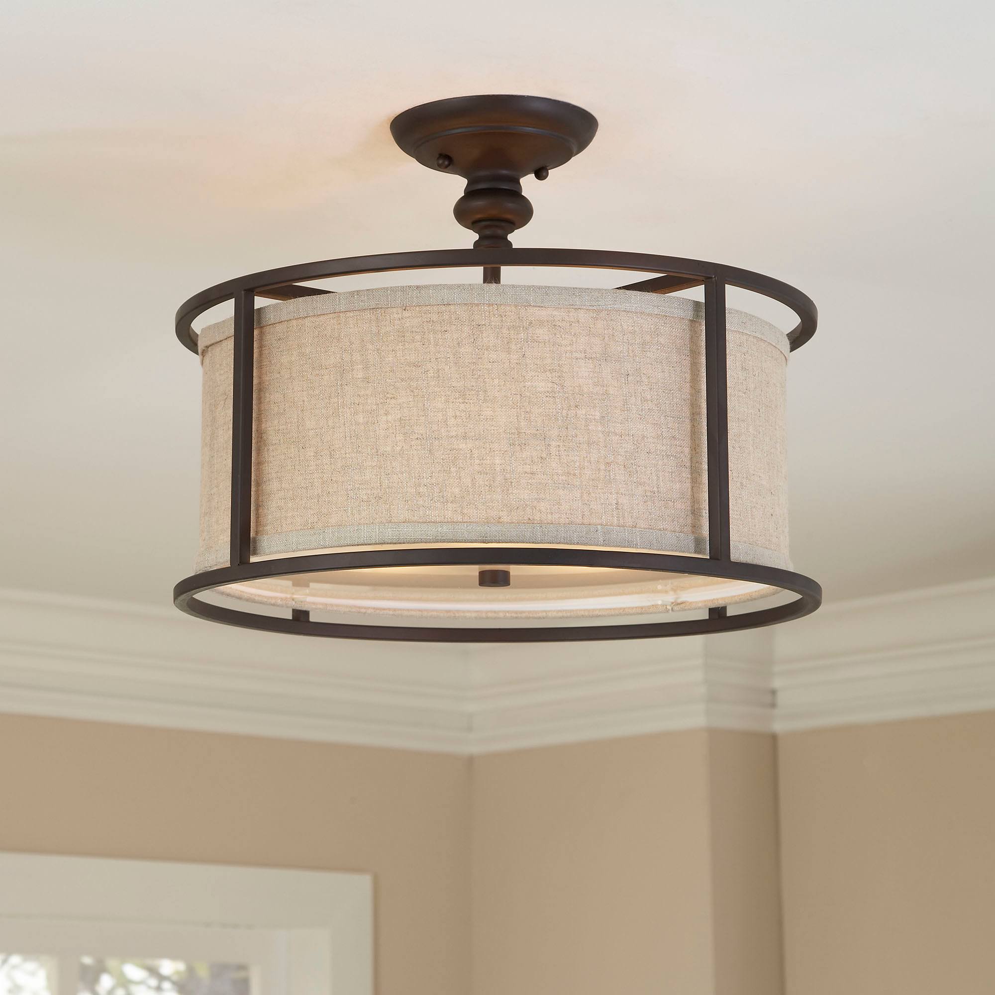 Birch Lane Heritage Elmhurst 3-Light 17x22 Semi Flush Mount Fixture Finish: Burnished Bronze, Shade Color: Beige