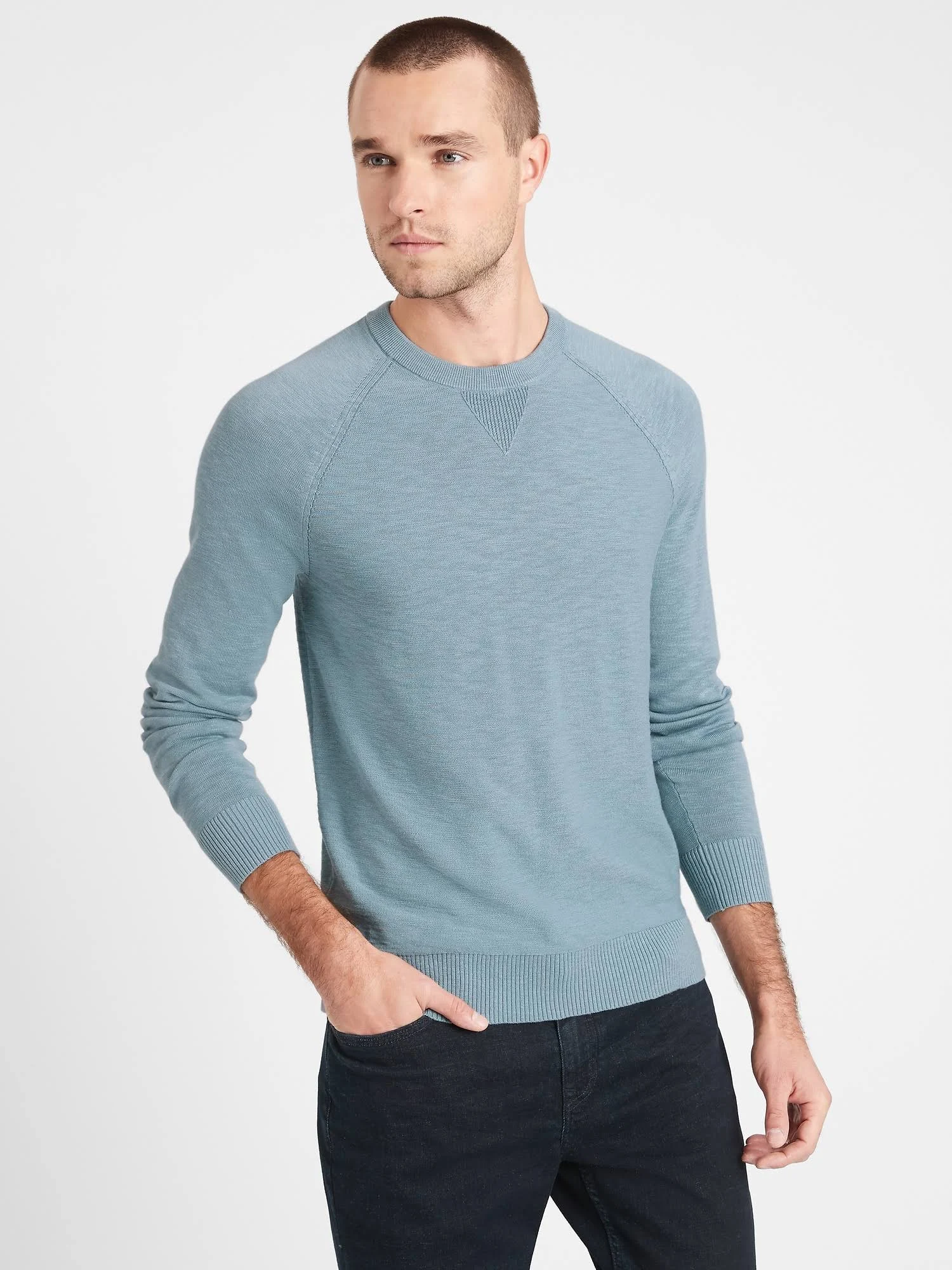 Banana Republic Men's Organic Cotton Raglan Sweater Stone Blue Tall Size XXL
