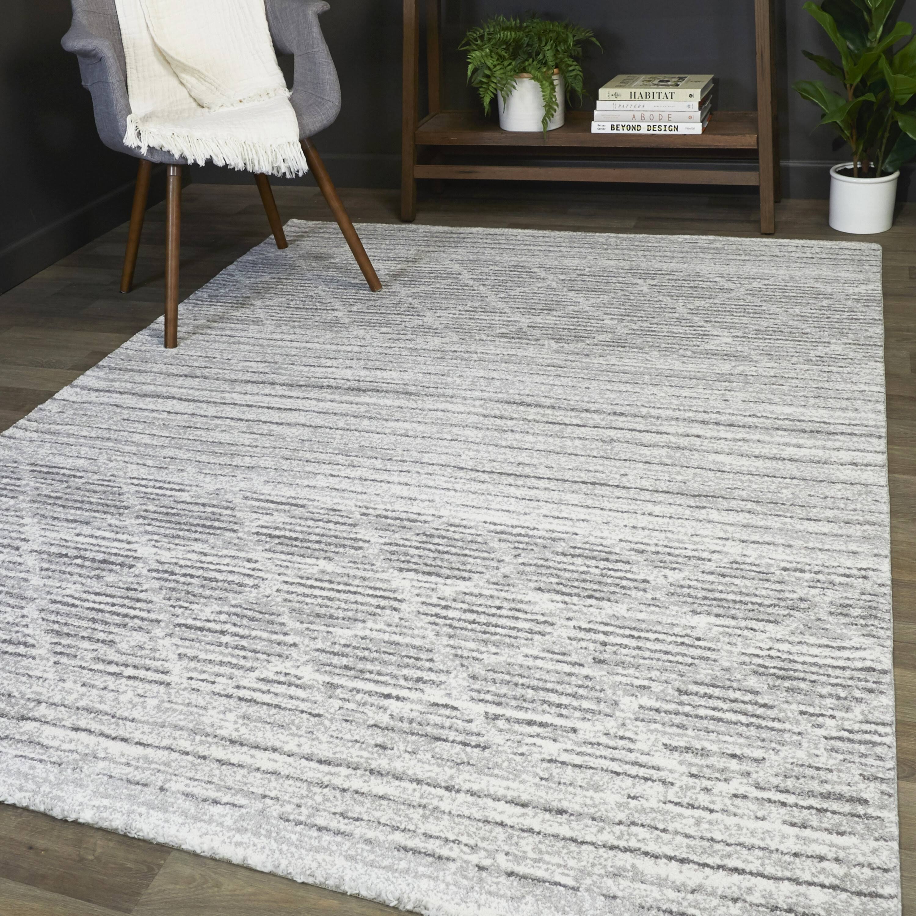 Madera Striped Contemporary Area Rug - 5&3x22 x 7& - Light Grey