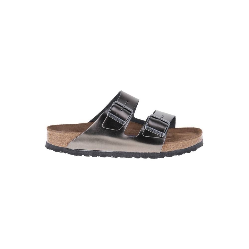 Birkenstock Arizona SFB Metallic Anthracite Leather Adult Flat Sandals