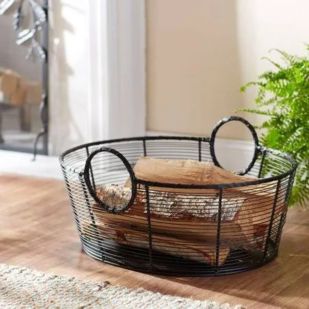 Gracie Oaks Nave Wrought Iron Basket, Size: Larger