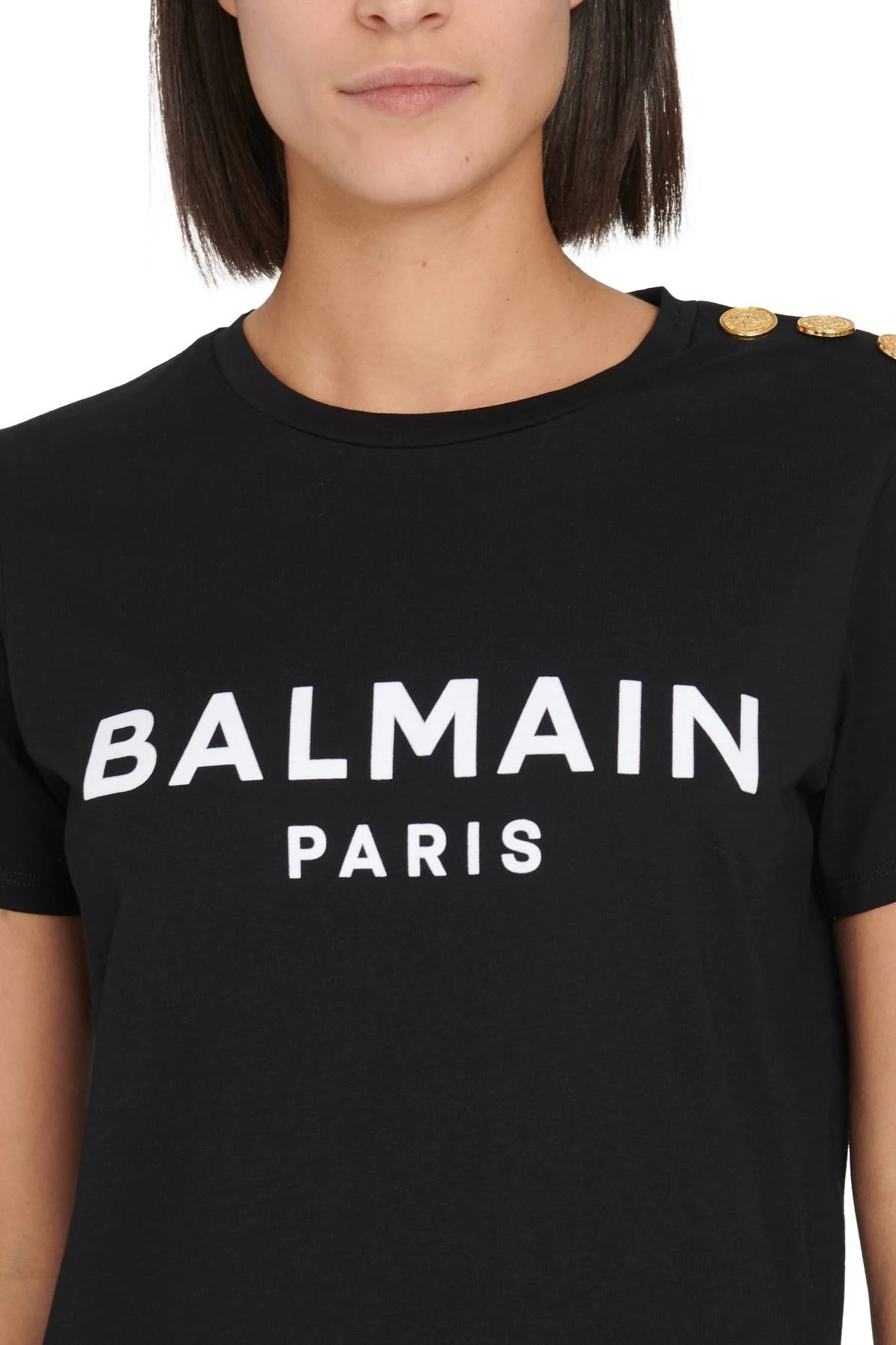 Balmain - Logo Buttoned T-Shirt, Women , Black