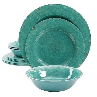Charlotte 12 Piece Melamine Dinnerware Set, Service for 4 Color: Green