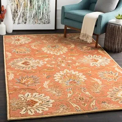 Aaron Hand-Tufted Wool Burnt Orange Area Rug Birch Lane Heritage Rug Size: Rectangle 12& x 15&