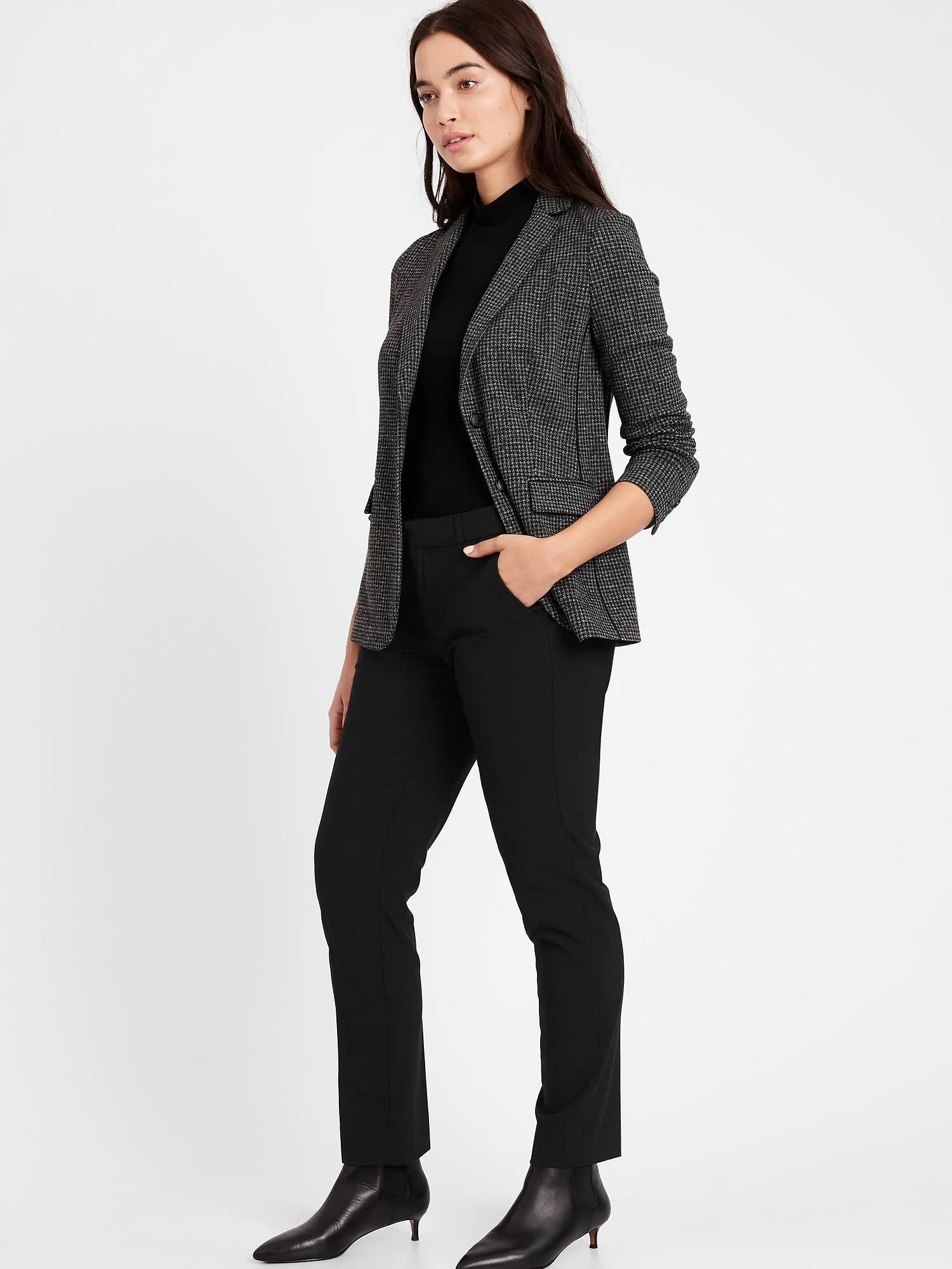 Banana Republic Women's Curvy Ryan Slim Straight-Fit Washable Wool-Blend Pant Black Size 0 Short