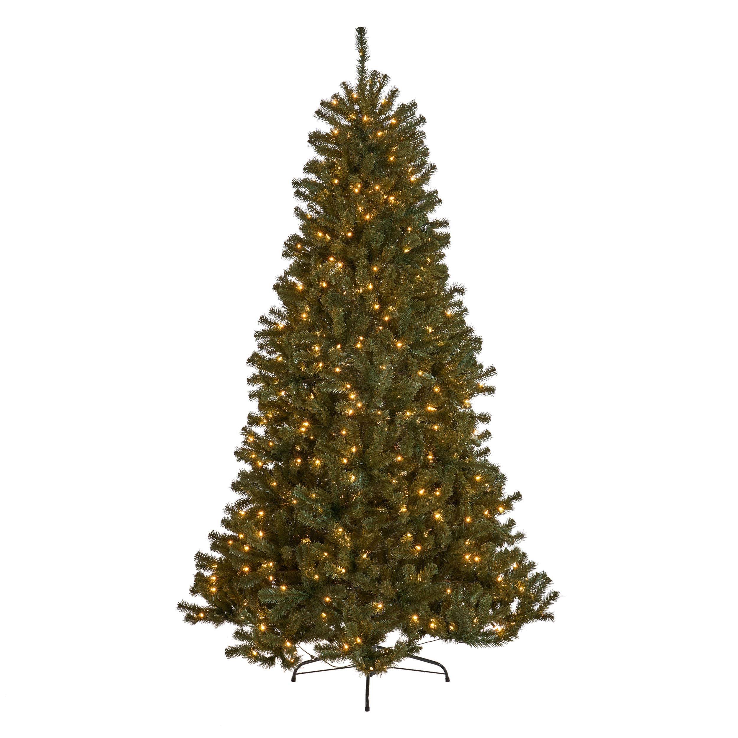 GDF Studio 7.5-foot Noble Fir Pre-Lit Clear String Light Hinged Artificial Christmas Tree, Green