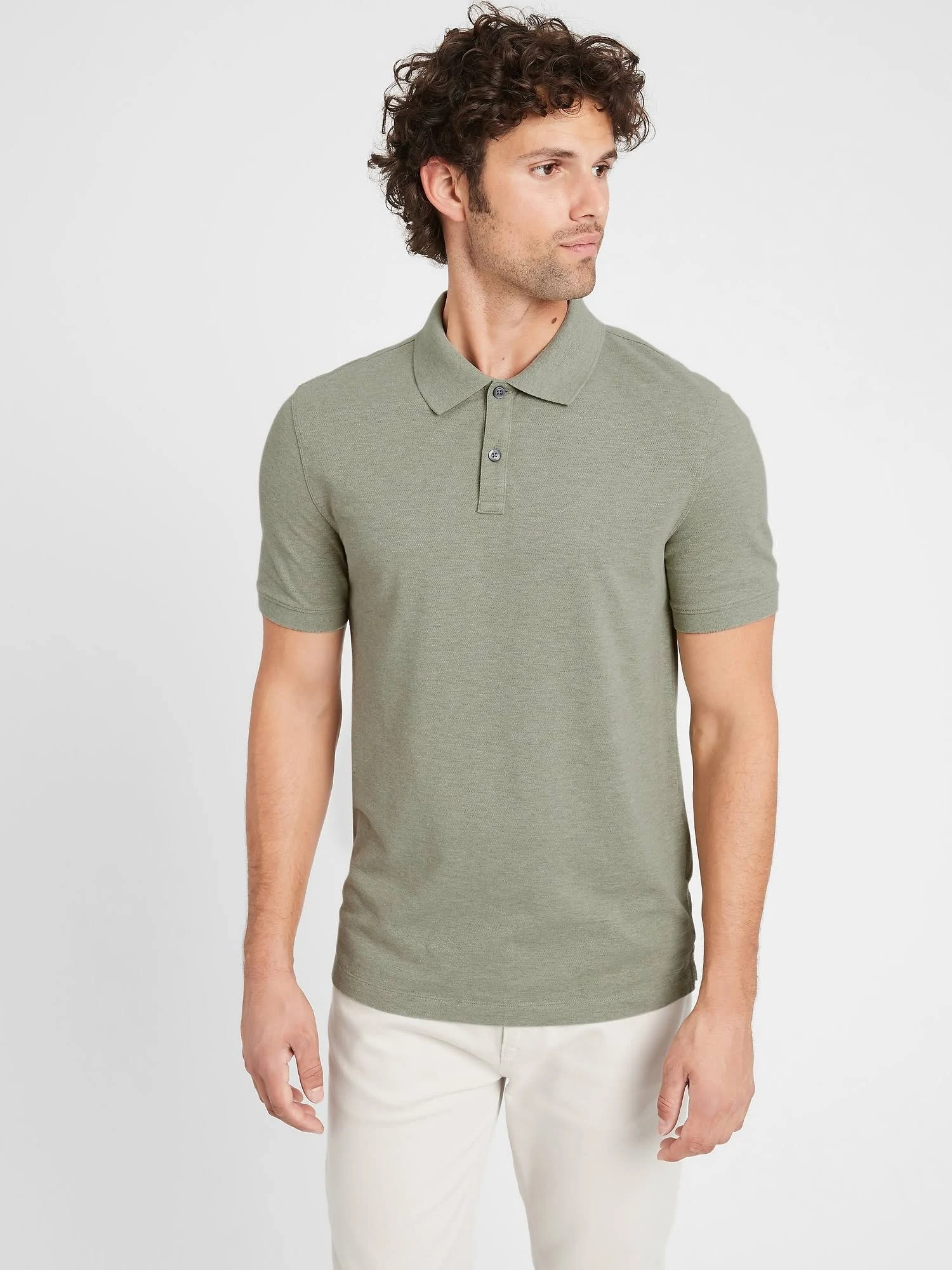 Banana Republic Men's Core Temp Pique Polo Shirt Green Cardoon Size Xs