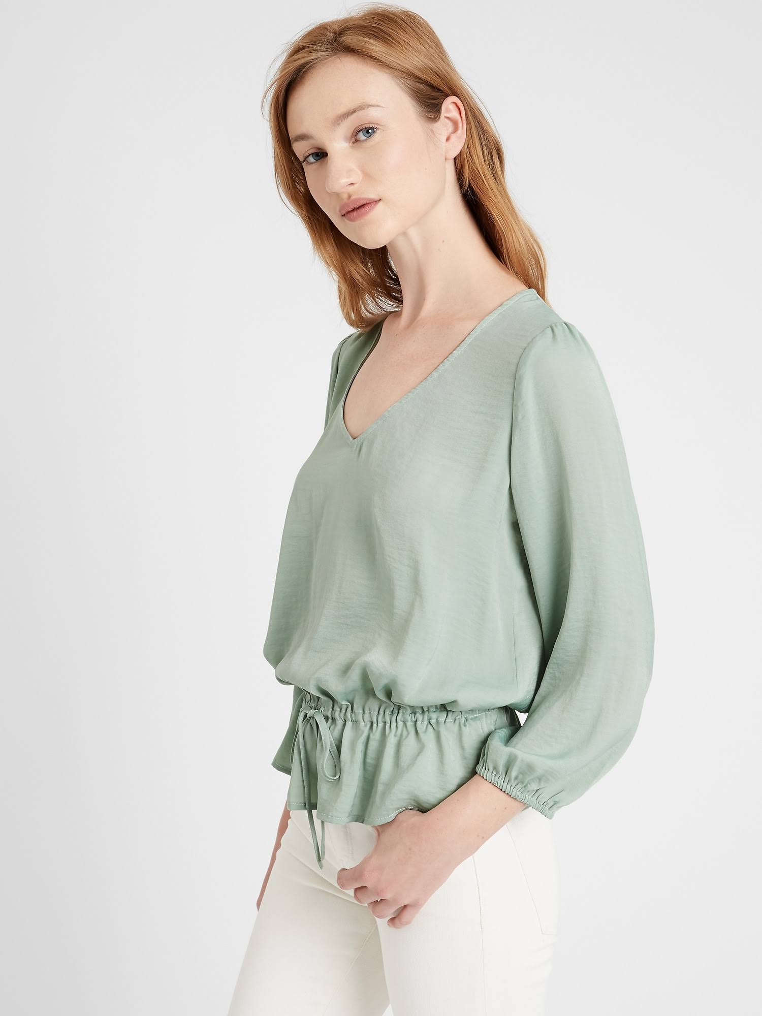 Banana Republic Women's Satin Peplum Top Shaded Sage Green Size Xs