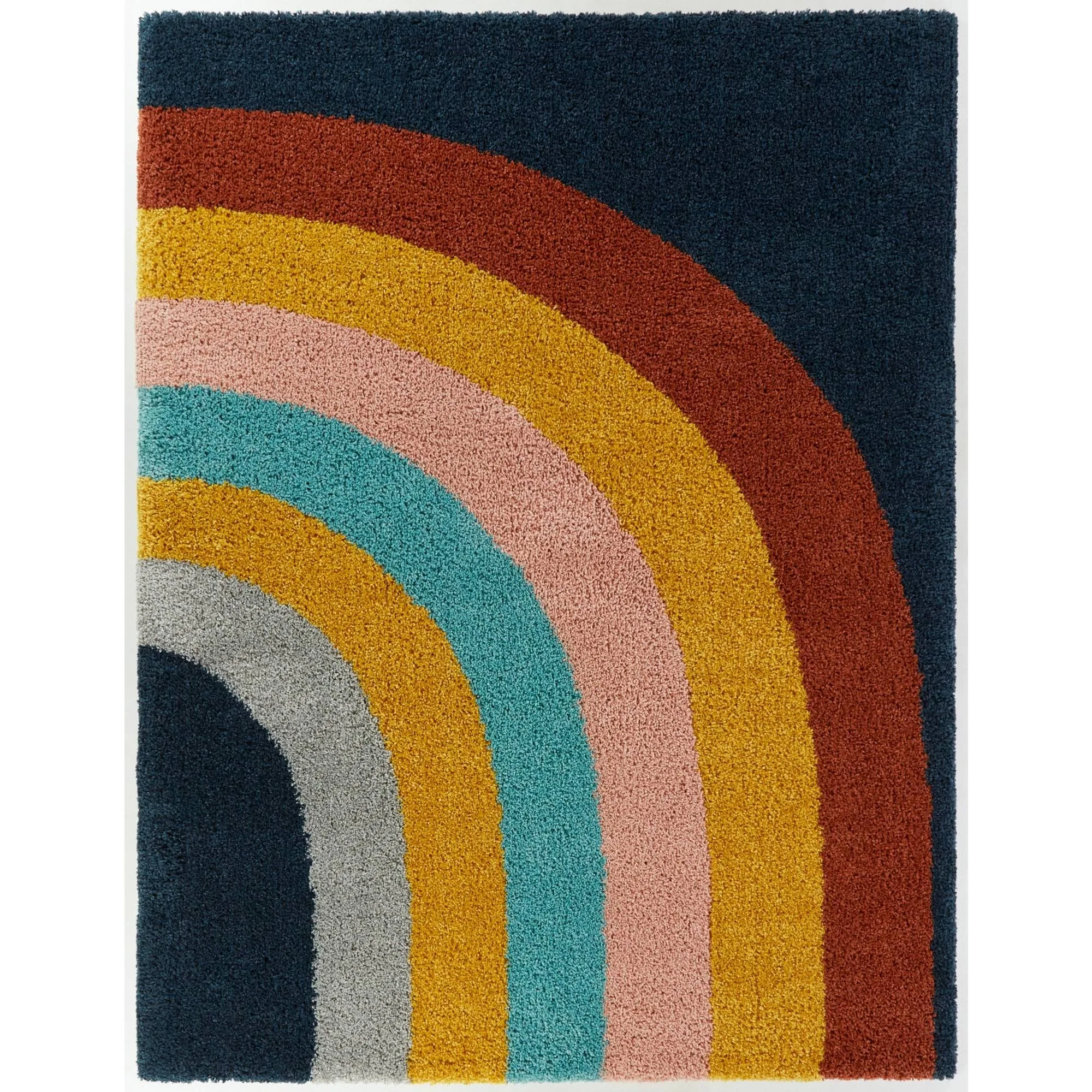 Amelia Rainbow Print Shag Boy & Girl Kids Area Rug - 2&2x22 x 7& Runner - Navy Blue
