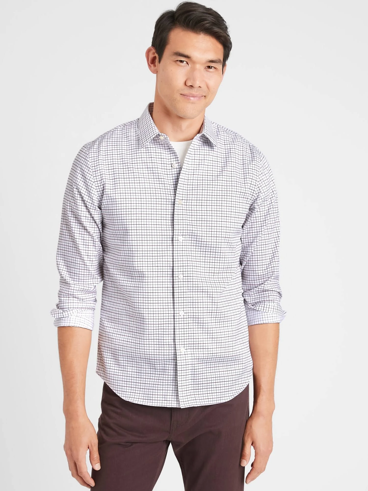 Men's Slim-Fit Untucked Non-Iron Shirt Red Multi