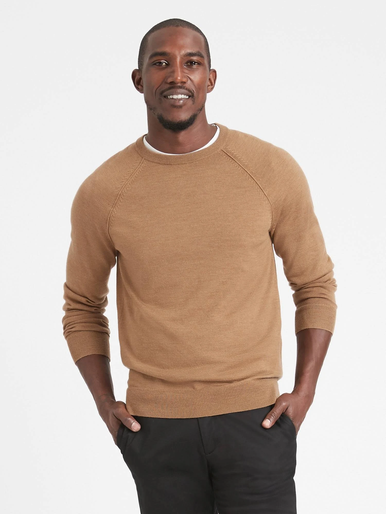 Banana Republic Men's Italian Merino Crew Sweater-Neck Sweater Whiskey Size S