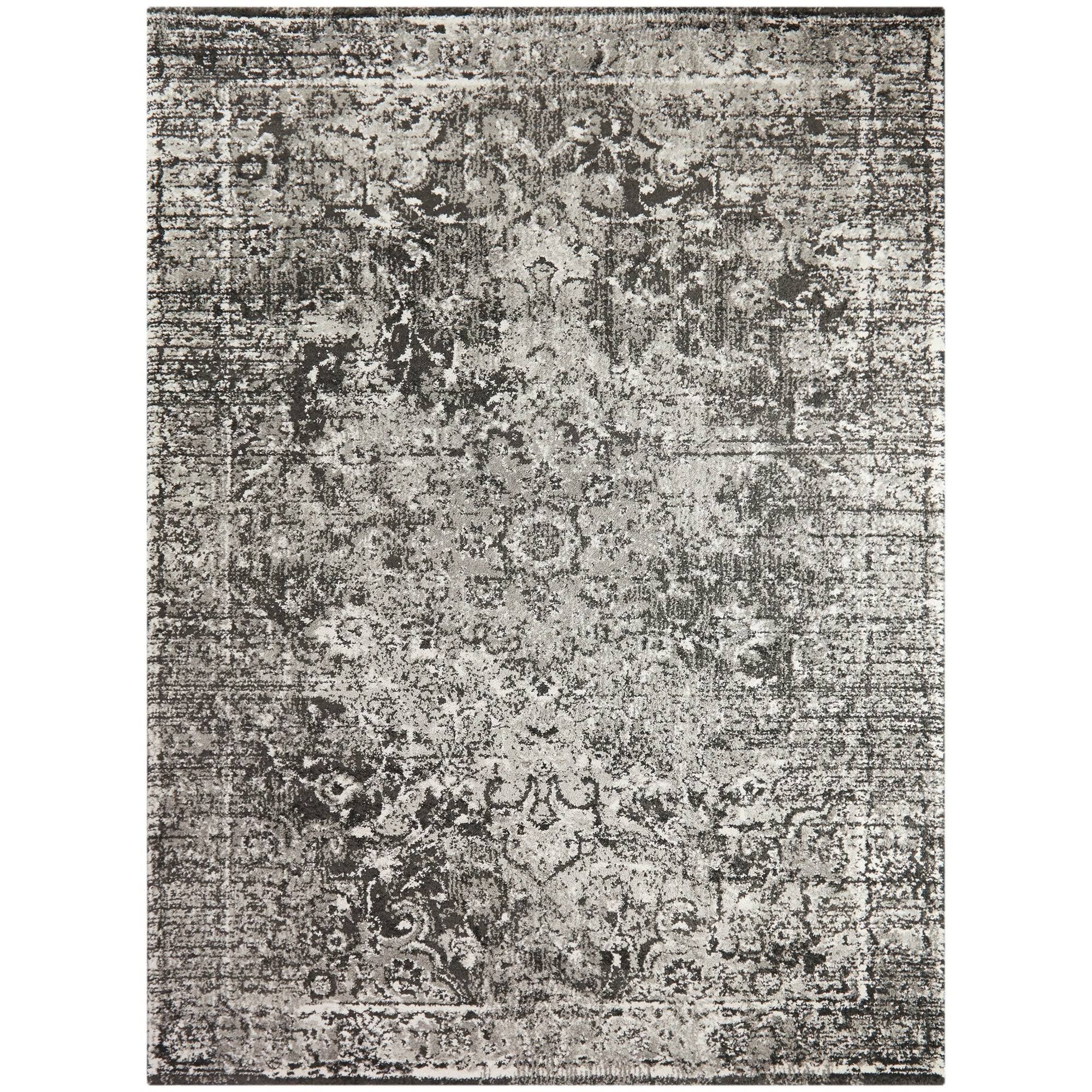 Baird Distressed Oriental Area Rug - 2& x 7& Runner - Black