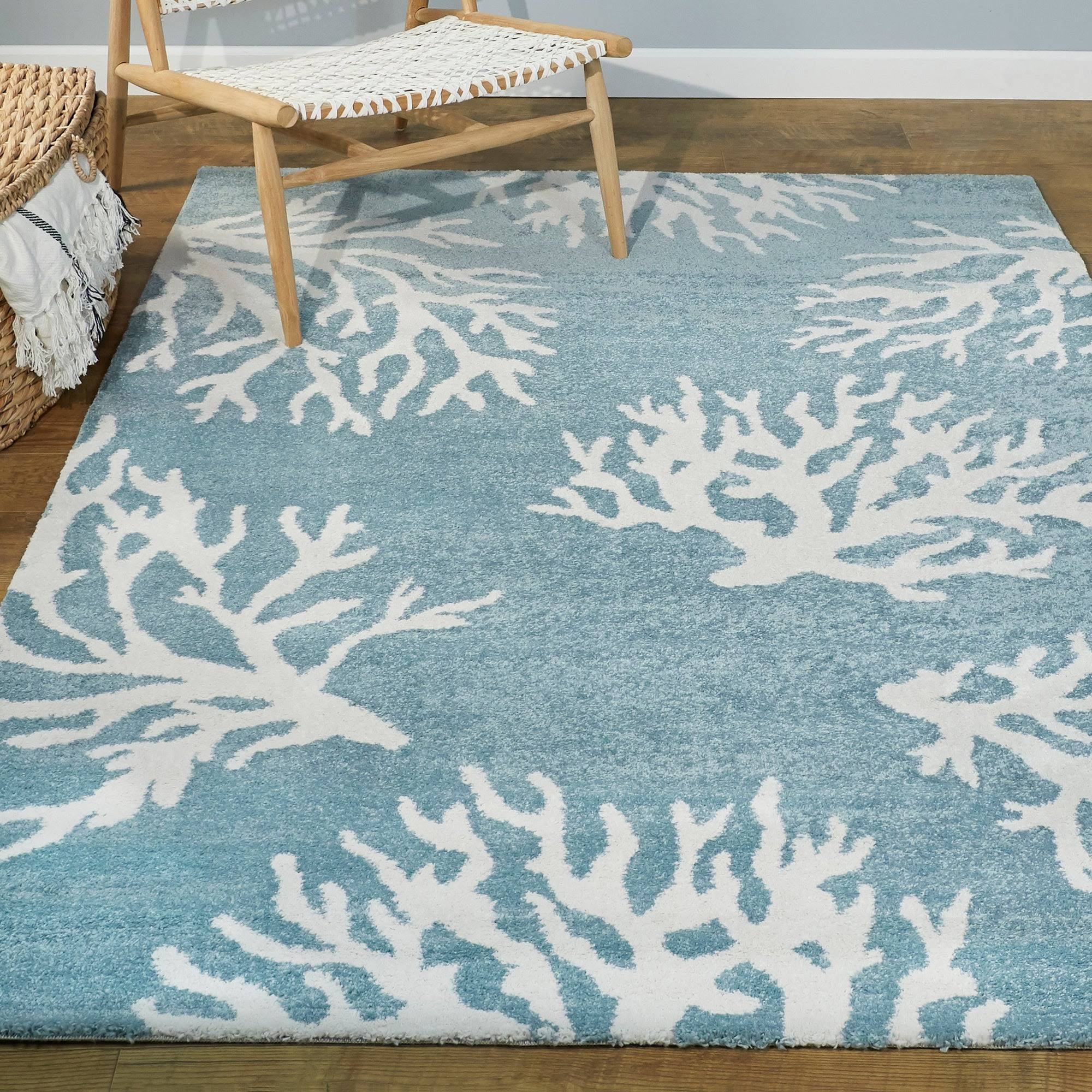 Caistor Coastal Coral Print Area Rug - 7&10x22 x 10& - Light Blue