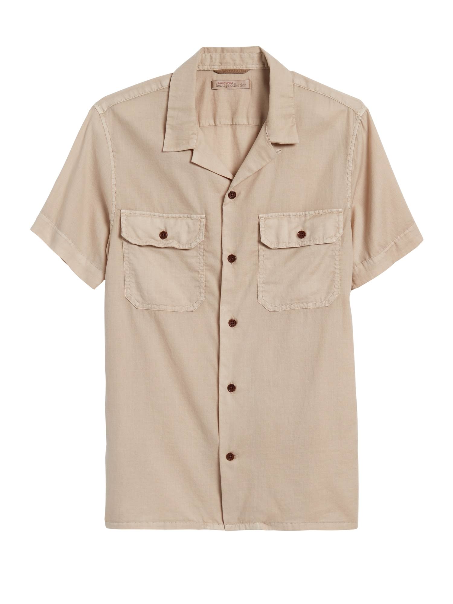 Banana Republic Men's Heritage Slim-Fit Resort Shirt Light Stone Size S