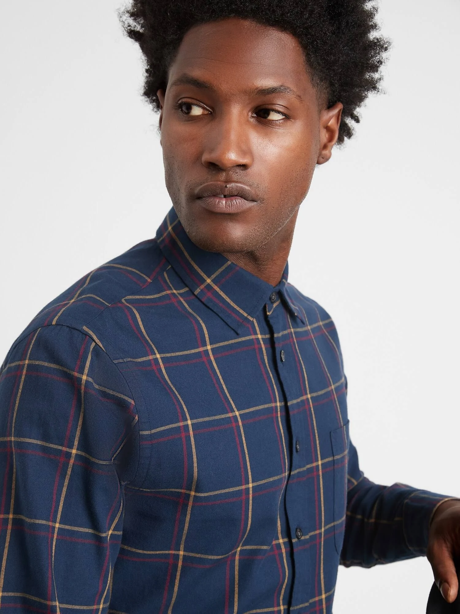 Men's Slim-Fit Untucked Flannel Shirt Blue Multi