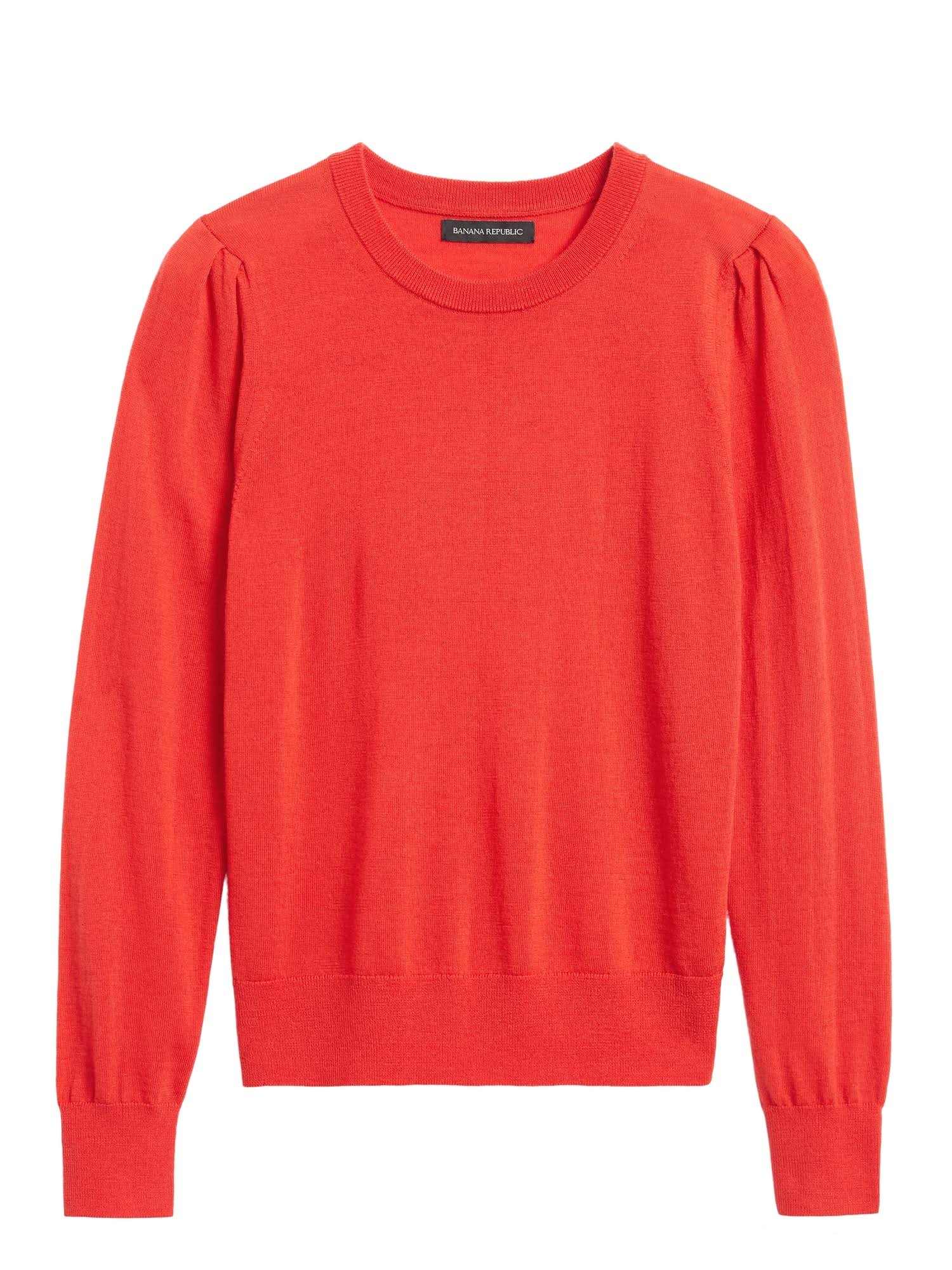 Banana Republic Women's Washable Merino Puff-Sleeve Sweater Tomato Red Size L