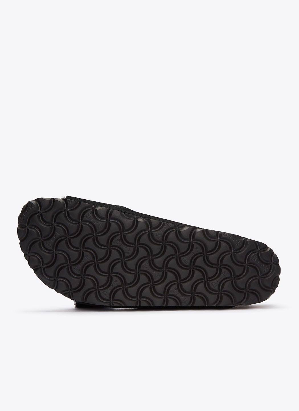 BIRKENSTOCK Arizona Suede Leather Black Shearling Two-Strap Sandals