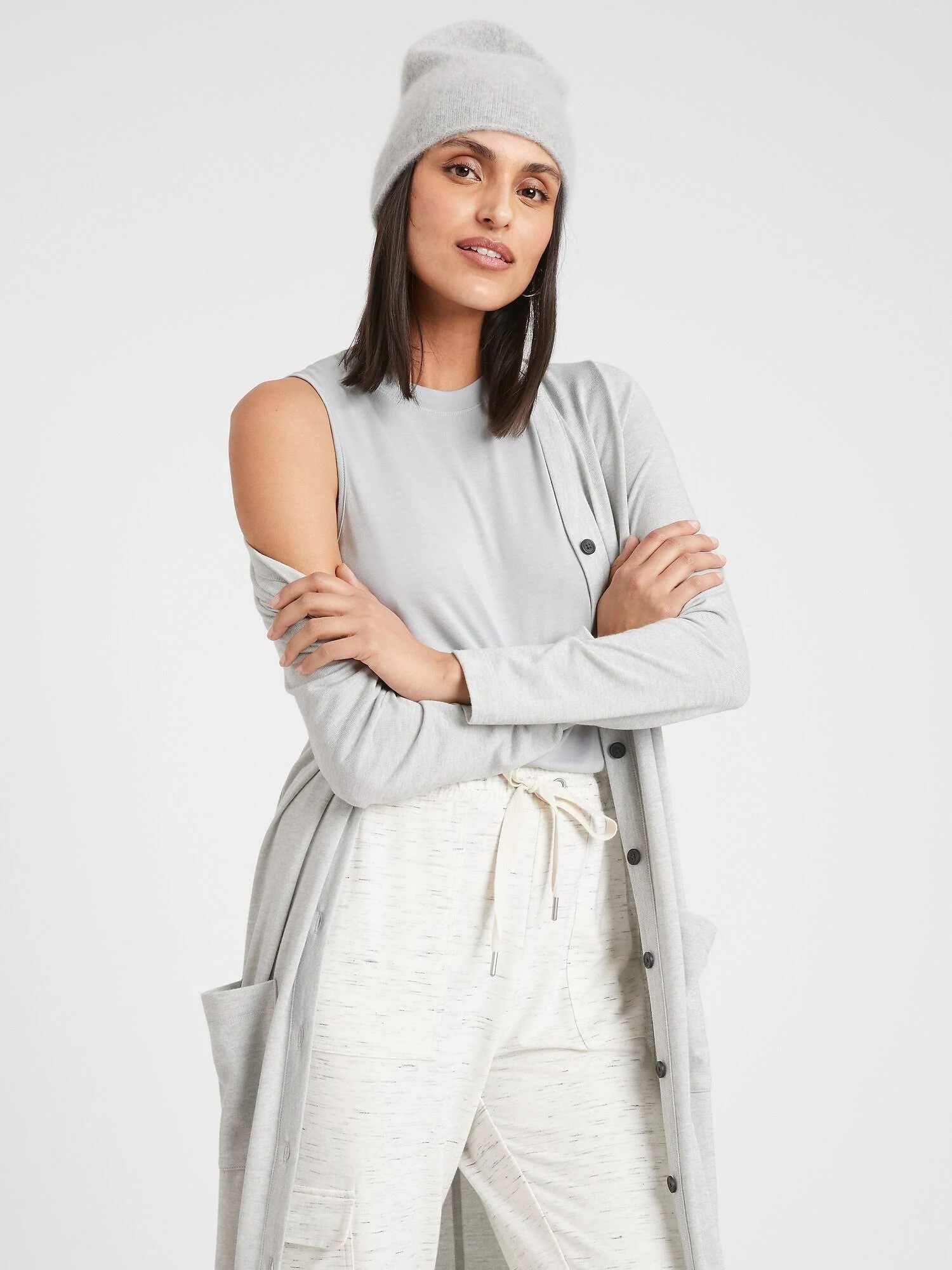 Women's Knit Button-Front Cardigan Light Grey