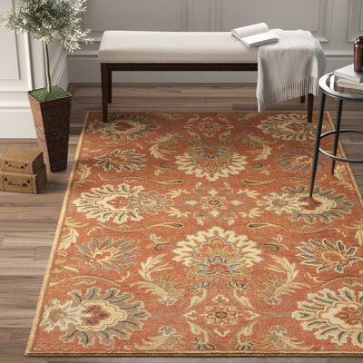 Aaron Floral Hand Knotted Wool Terracotta Area Rug Birch Lane Rug Size: Square 4&
