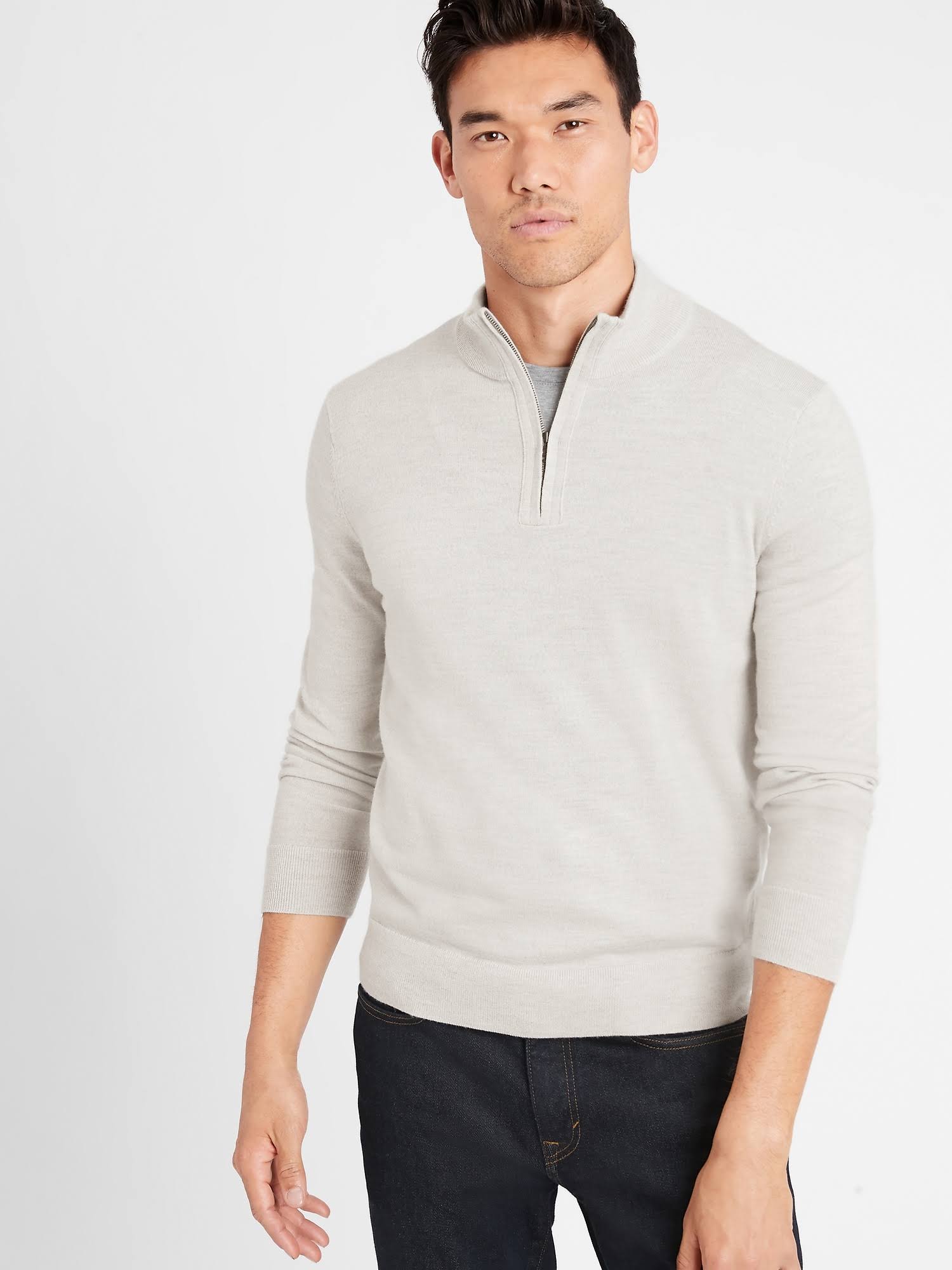 Banana Republic Men's Merino Half-Zip Sweater Light Heather Gray Size S