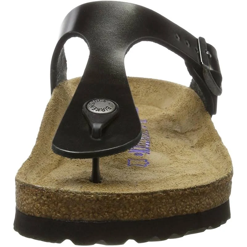 Birkenstock Gizeh Natural Leather Soft Footbed Sandals - Metallic Anthracite